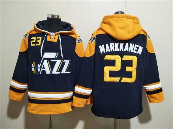 Men's Utah Jazz #23 Lauri Markkanen Navy Yellow Lace-Up Pullover Hoodie,We sell and wholesale Men's Utah Jazz #23 Lauri Markkanen Navy Yellow Lace-Up Pullover Hoodie on line form chian!